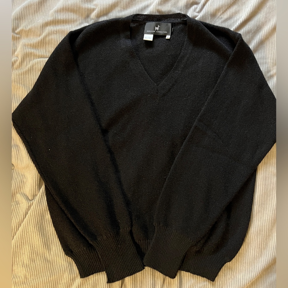 Peruvian Connection Black V-Neck Knit Pullover